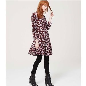 Loft Burgundy Floral Flounce Dress Boho Classic
